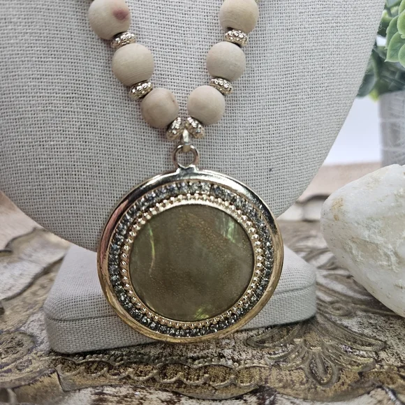 CHICOS Medallion Double-Strand Boho Necklace with Abalone Pendant - Picture 6 of 8